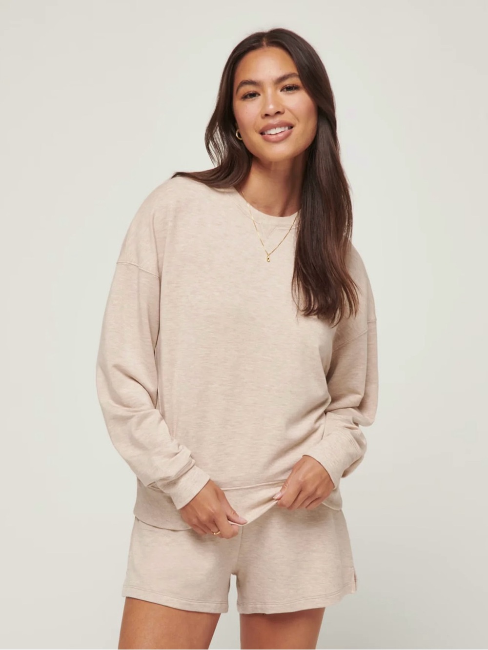 TravisMathew Cloud Terry Long Sleeve Crew Neck Sweatshirt in Natural Heather